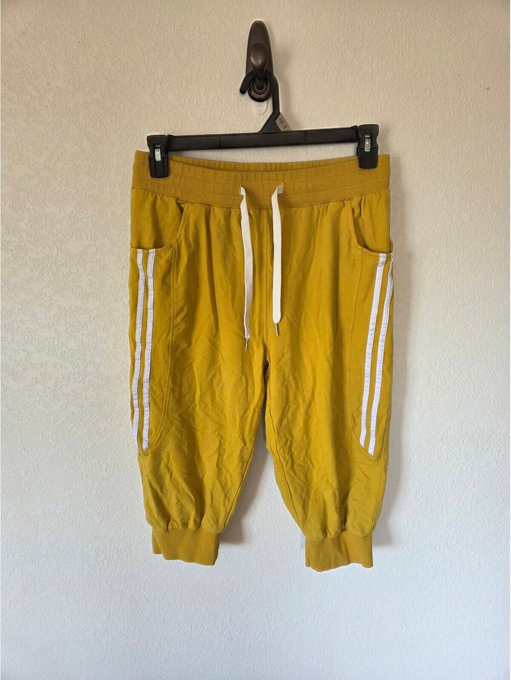 Women's Yellow Jogger Sweatpants with White Side Stripes, Size XL